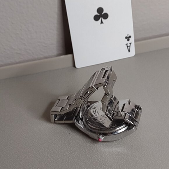 Untested Very Pretty Betsey Johnson Silver Tone And Pink Watch - Picture 6 of 10